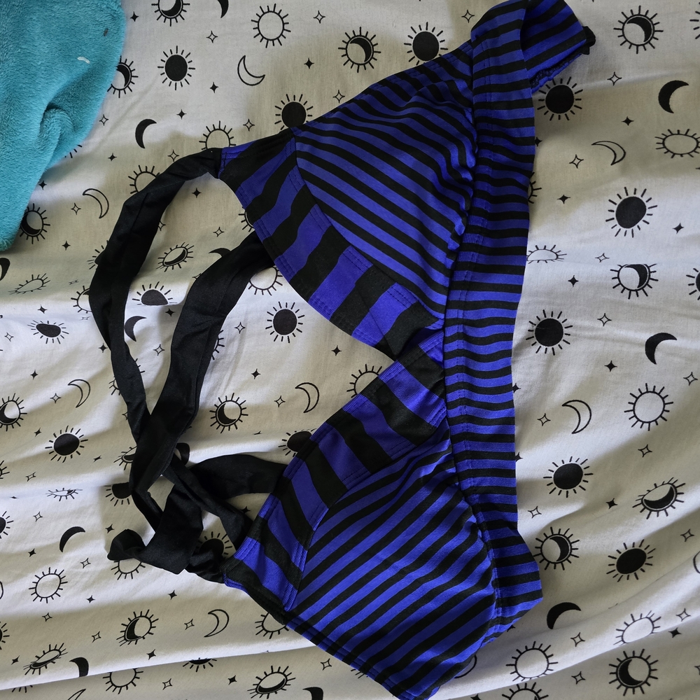 Blue and Black Striped Bikini Top